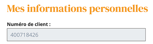 Exemple écran compte client APBP montrant le numéro client