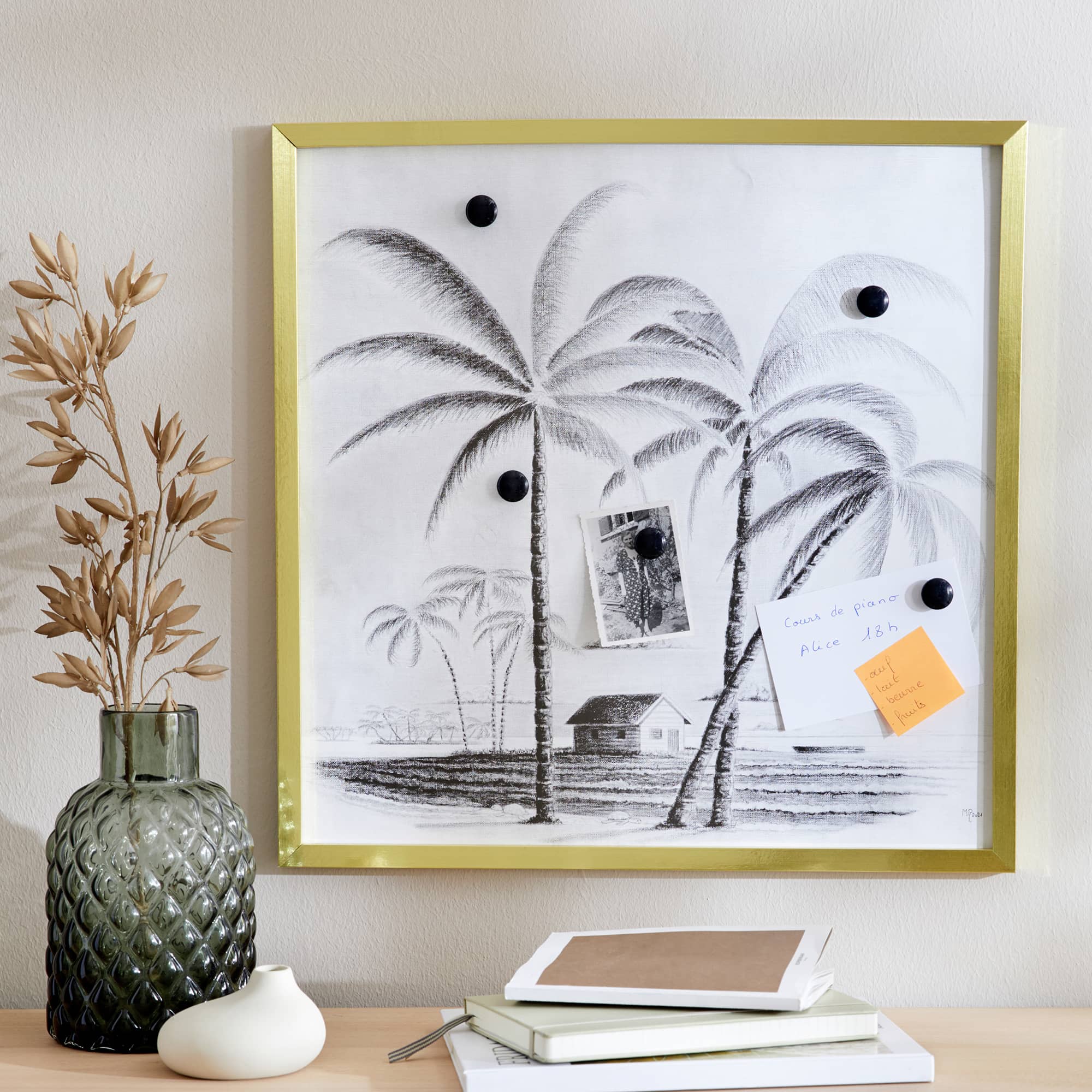 Tableau magnétique Sous les palmiers, affichage de notes et photos, décoration élégante