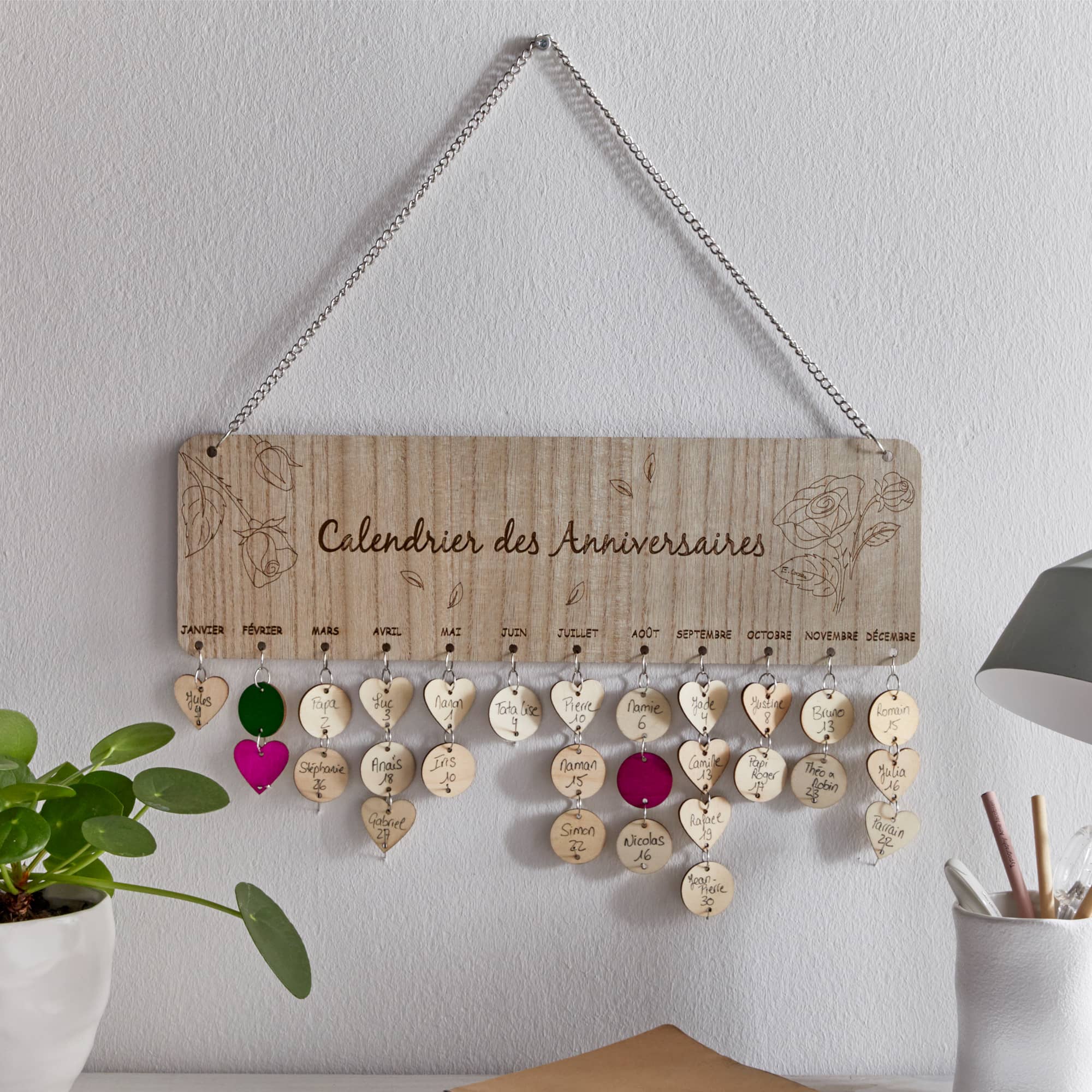 Kit calendrier des anniversaires en bois à suspendre, convivialité en classe