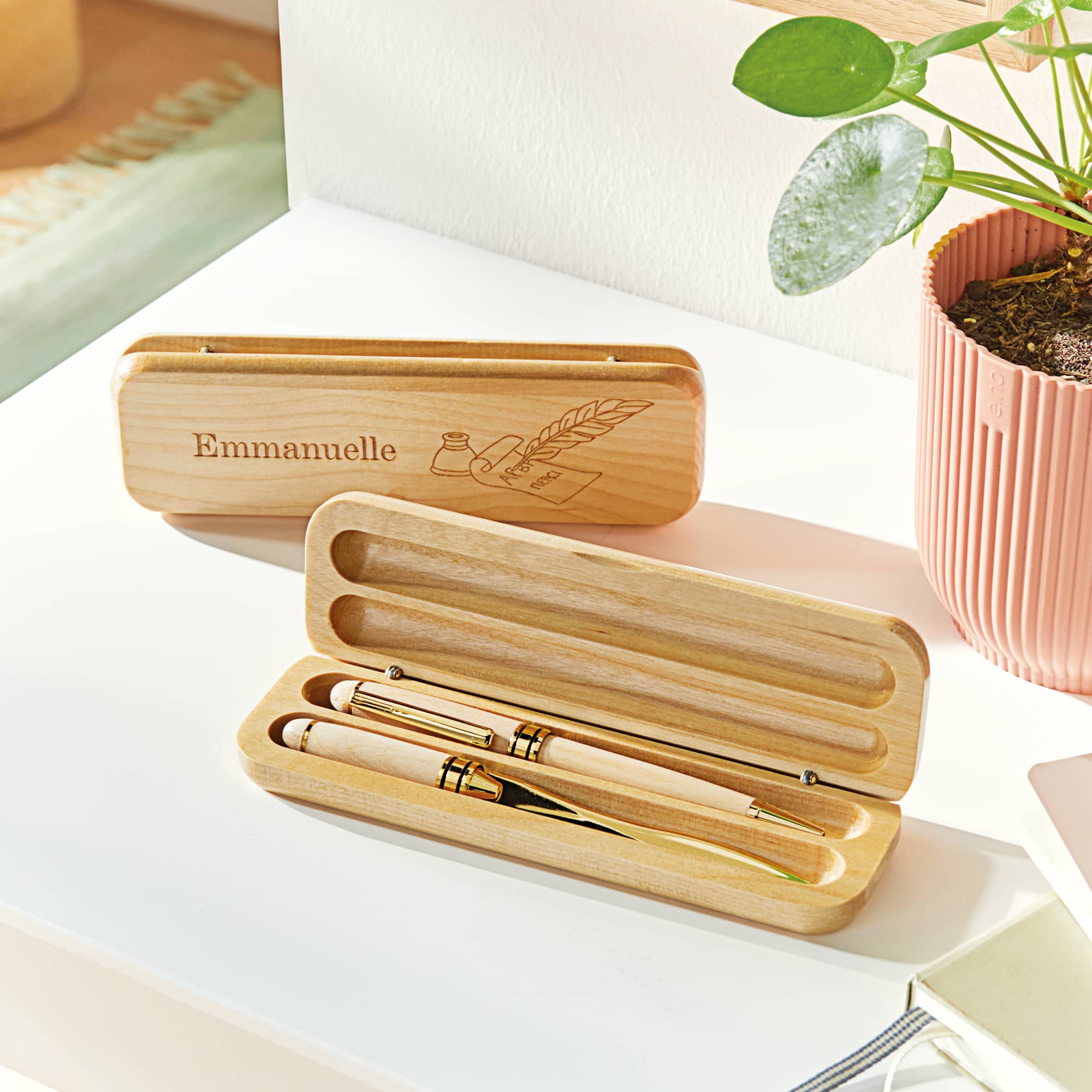 Coffret stylo et ouvre-lettre en bois, personnalisable, cadeau élégant pour enseignant