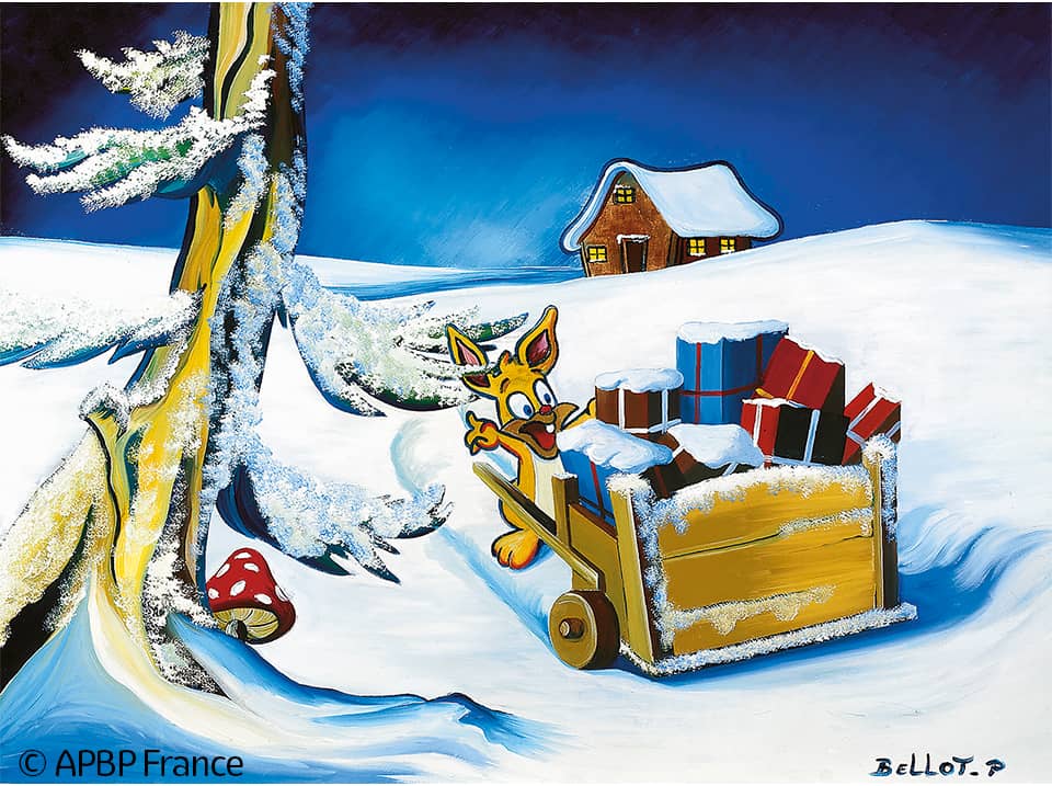Oeuvre Pierre Bellot - Lapin Noël - Peinture à l'huile