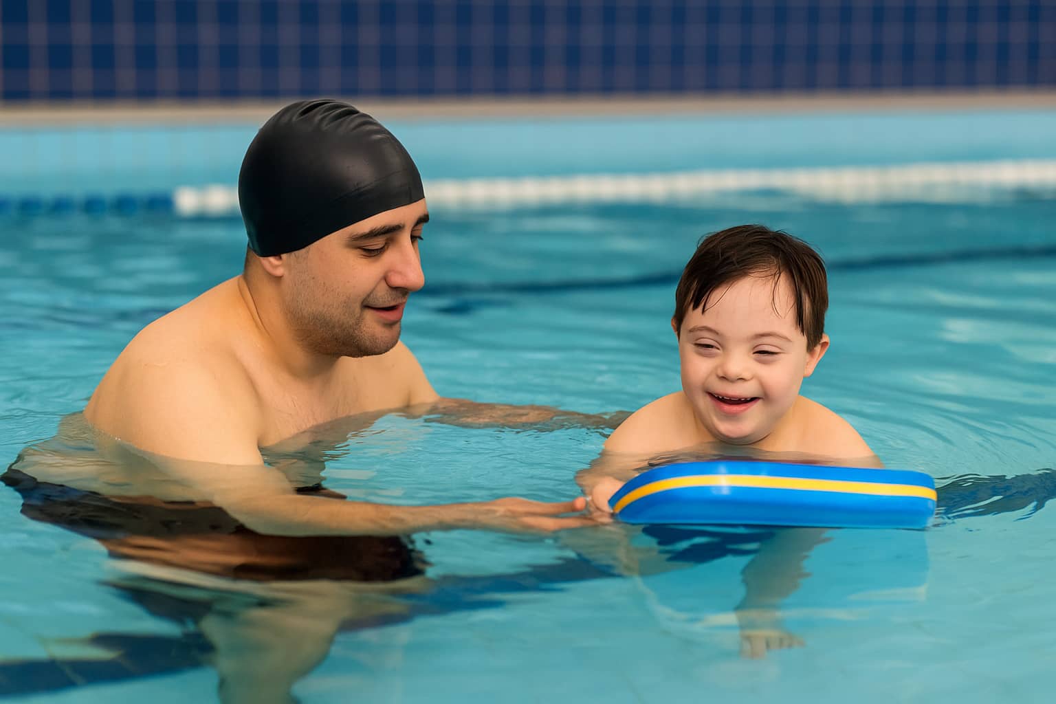 Nageur handisport en piscine pratiquant la natation adaptée 