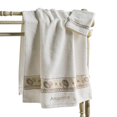 Drap de bain et gant ivoire