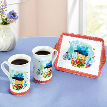 Set de 2 mugs et plateau assorti