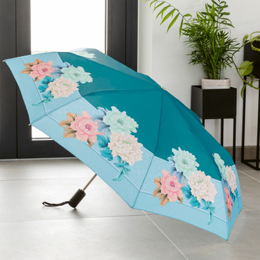 Parapluie pliable bleu et fleuri 