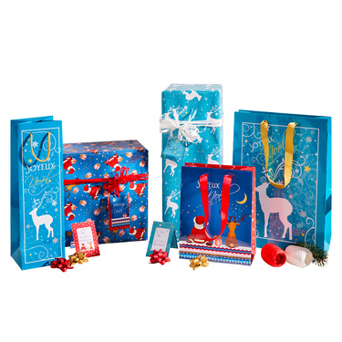 Papier & sachets cadeaux bleus pour Noël