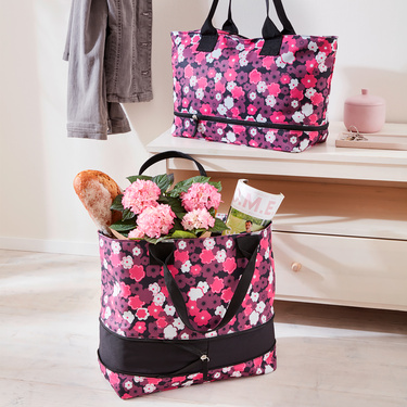 Sac shopping extensible noir et rose 