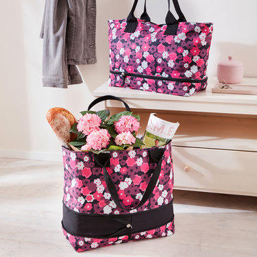 Sac shopping extensible noir et rose