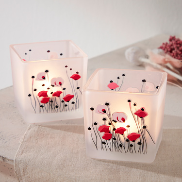 Photophore en verre fleuri, lot de 2 