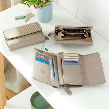Porte-monnaie en cuir taupe 