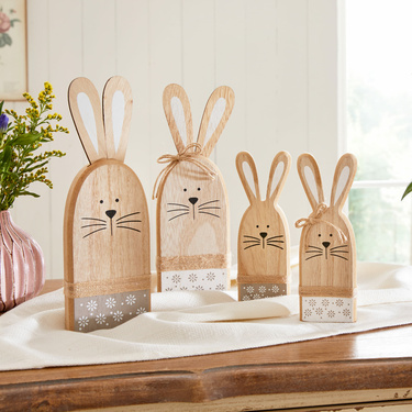 Lapin en bois, lot de 4 