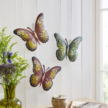 Papillons décoratifs en métal, lot de 3 