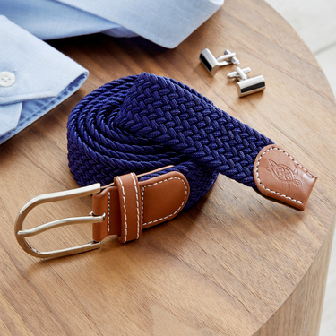 Ceinture tressée extensible homme bleue