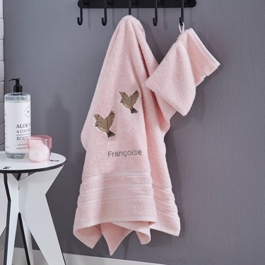 Drap de bain et gant rose poudré 