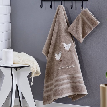 Drap de bain et gant taupe 