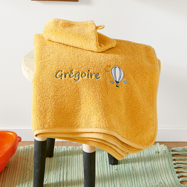 Drap de bain et gant enfant Montgolfière