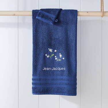 Drap de bain et gant bleus 