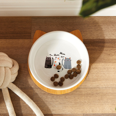 Gamelle pour chat et plateau bambou 