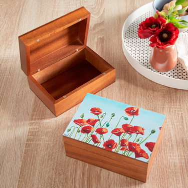 Boite de rangement en bois Coquelicots 