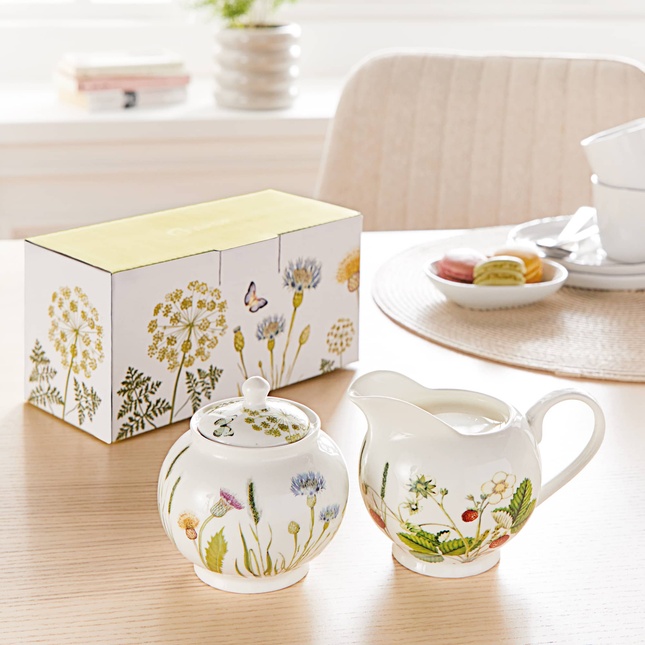 Service à Café Céramique 3 En 1 - Pot à Lait/Crème + Sucrier + Cuillère - Micro-ondes Et Lave-vaisselle - Design Blanc Classique