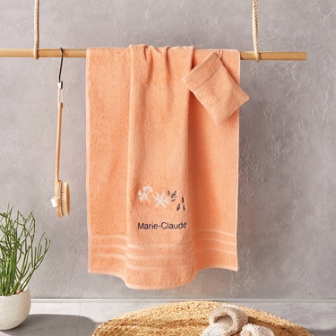 Drap de bain et gant Abricot 