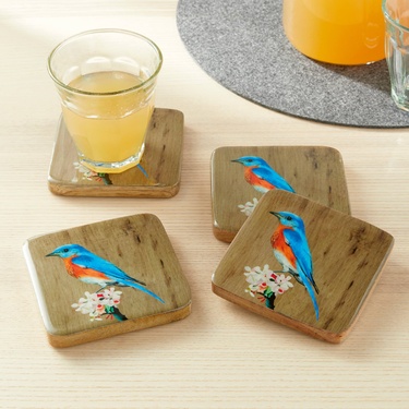 Sous-verres en bois de manguier Oiseau, lot de 4
